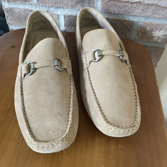 NEW Nordstrom Rack Men's Leather Driving Loafers Size 11.5M Tan Brazil Buckle - Picture 1 of 16